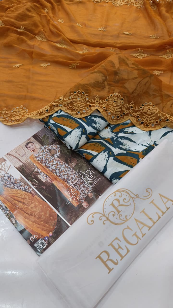 Print Kari With Cutwork | Regalia Textiles |RGT006