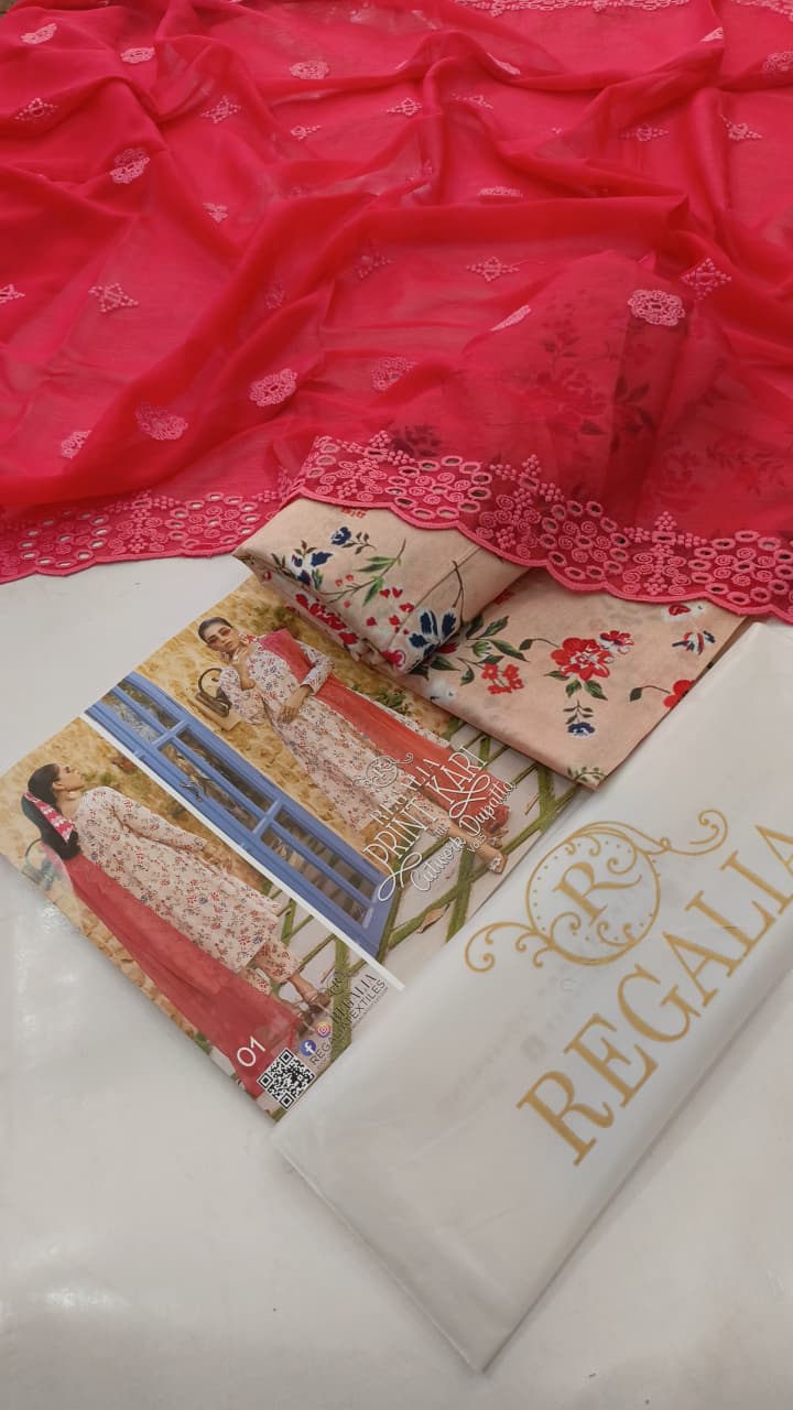 Print Kari With Cutwork | Regalia Textiles |RGT008